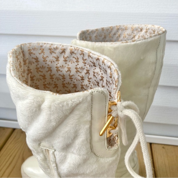 VTG Y2K Adidas Arosa High Tall Fur Leather Boots Ivory White Womens 8 RARE - Picture 9 of 12
